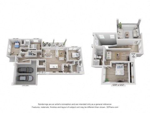 Floor plan for 4 beds, 4 baths, 2387 sqft